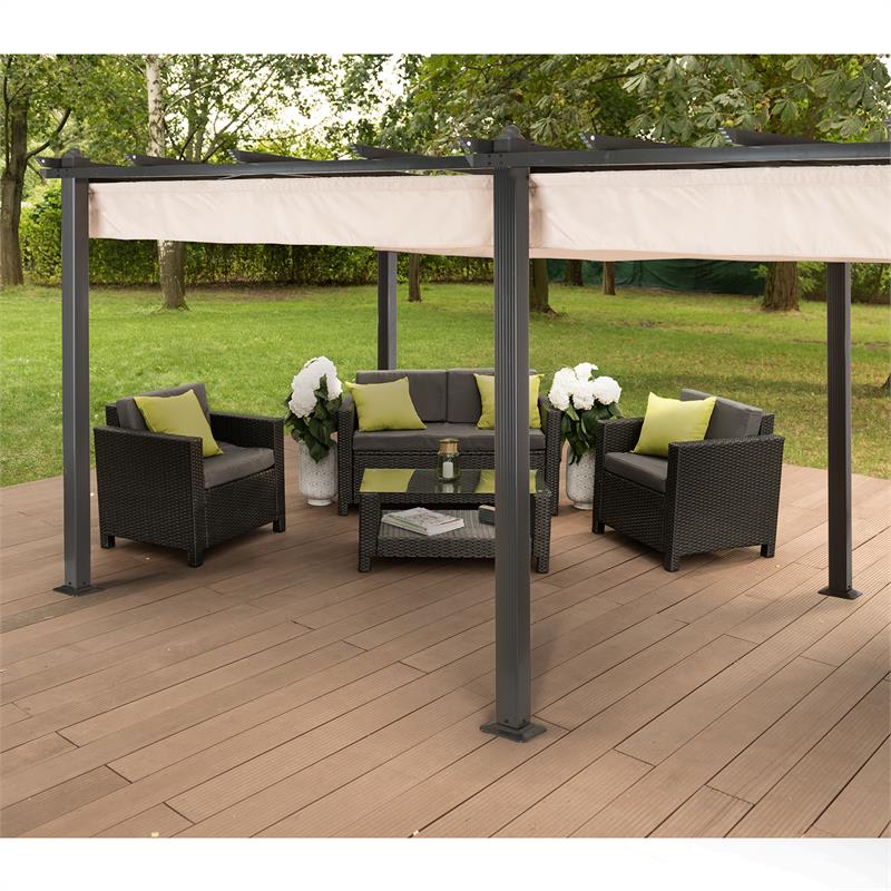 Blumfeldt Pantheon, pergola, prístrešok, 3 x 6 m, hliník, strieška proti slnku, polyester, béžová – Obrázok 2