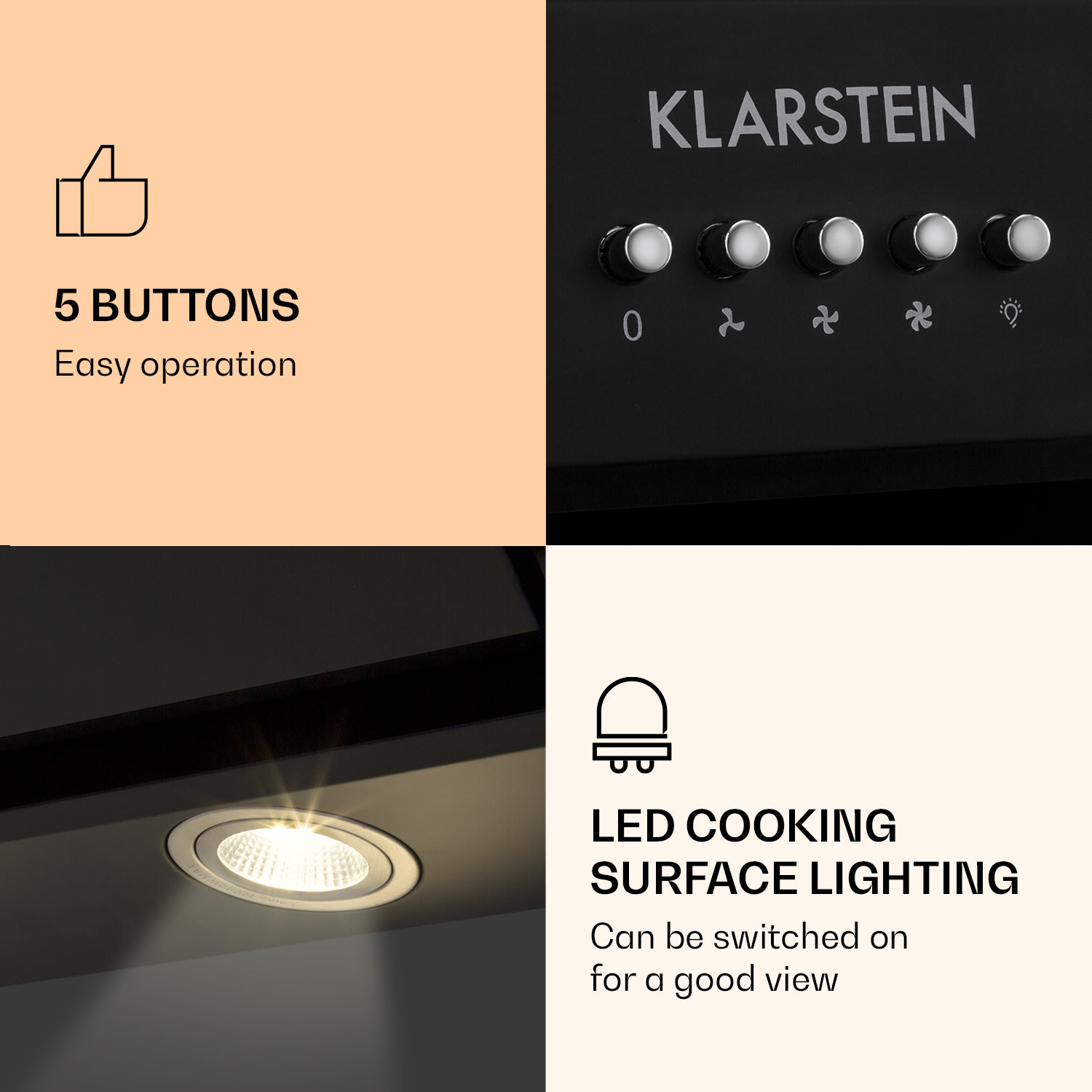 Klarstein Zola 90 digestor, 90 cm, 640 m³/h, LED, sklo, ušľachtilá oceľ, čierna farba – Obrázok 4