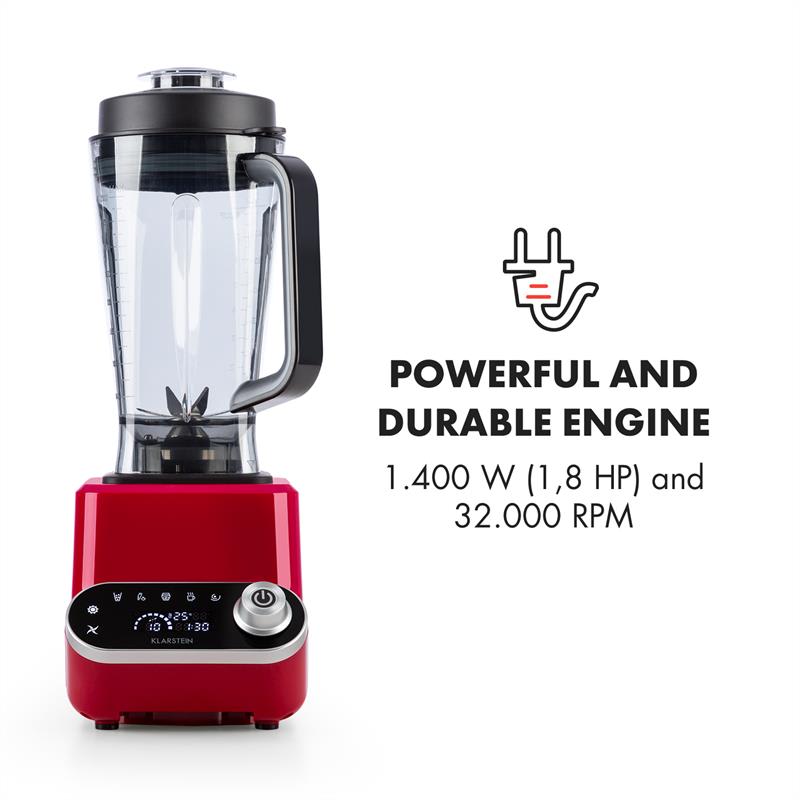 Klarstein Olympus R, stolný mixér, 1400 W, 1,8PS, polievkový mixér s ohrevom, červený – Obrázok 3