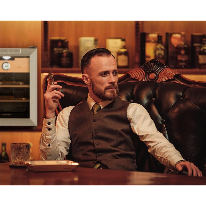Klarstein El Presidente 33, humidor, 50 W, dotykový, bukové drevo, 33 l, LED, čierny/strieborný – Obrázok 2