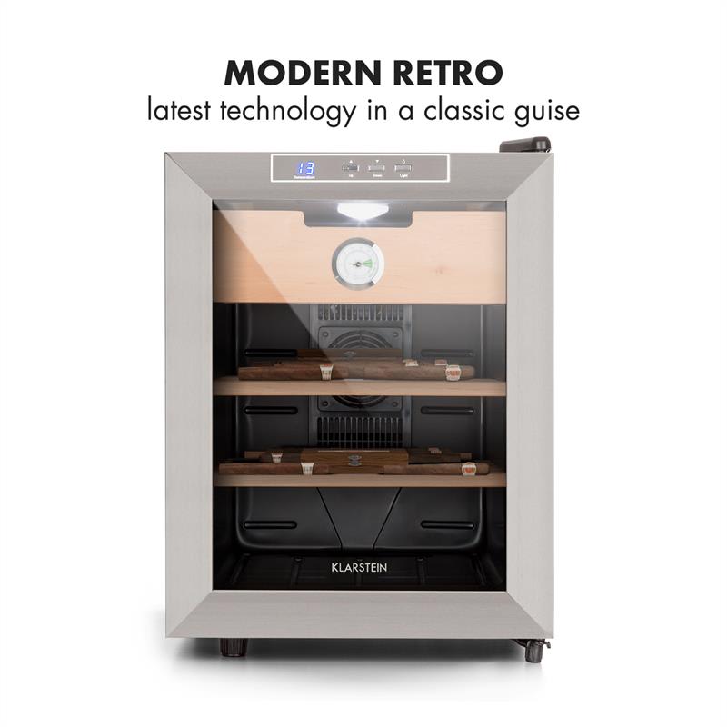 Klarstein El Presidente 33, humidor, 50 W, dotykový, bukové drevo, 33 l, LED, čierny/strieborný – Obrázok 5