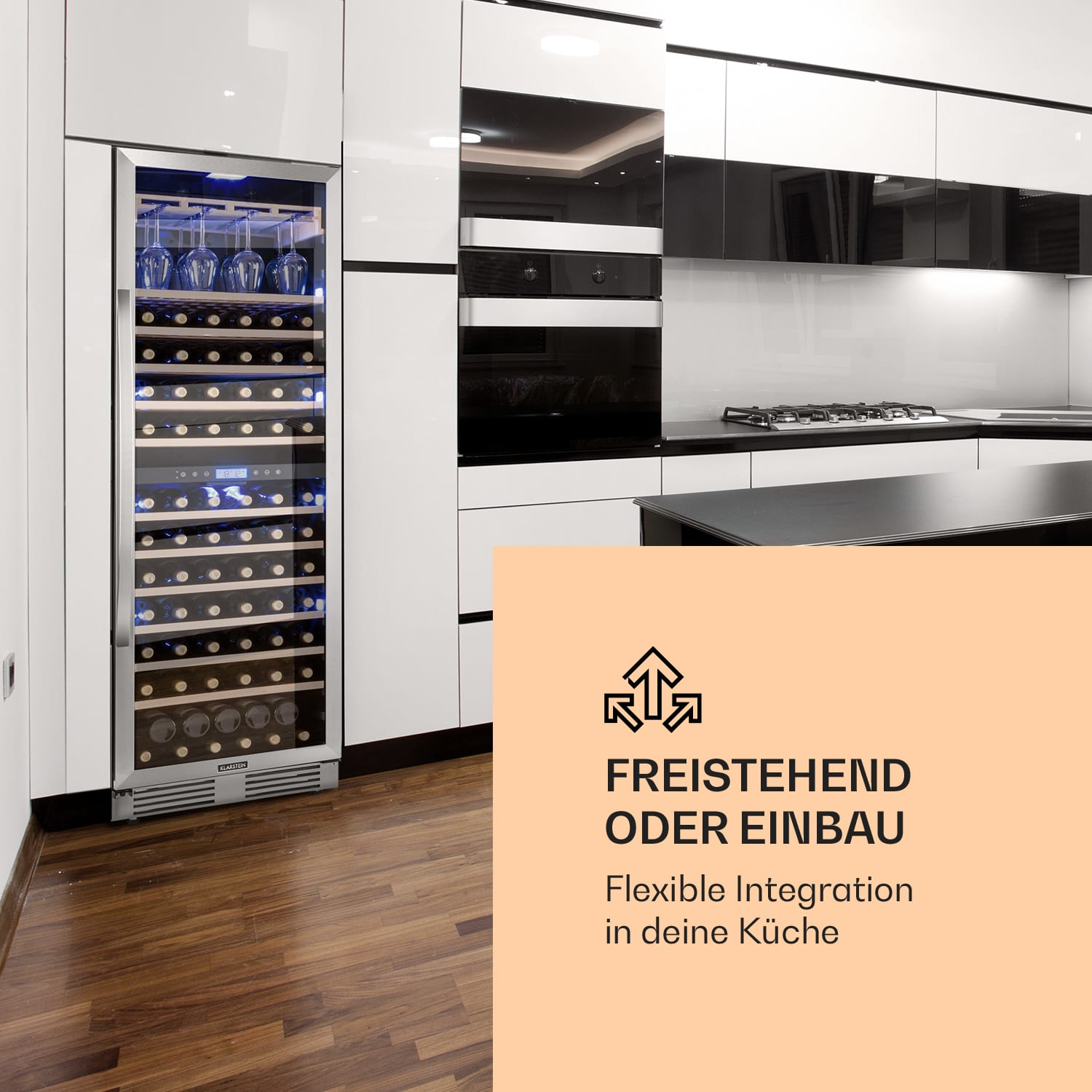 Klarstein Vinovilla Grande Duo, veľkoobjemová vinotéka, 425 l, 165 fliaš, 3-farebné LED osvetlenie – Obrázok 2