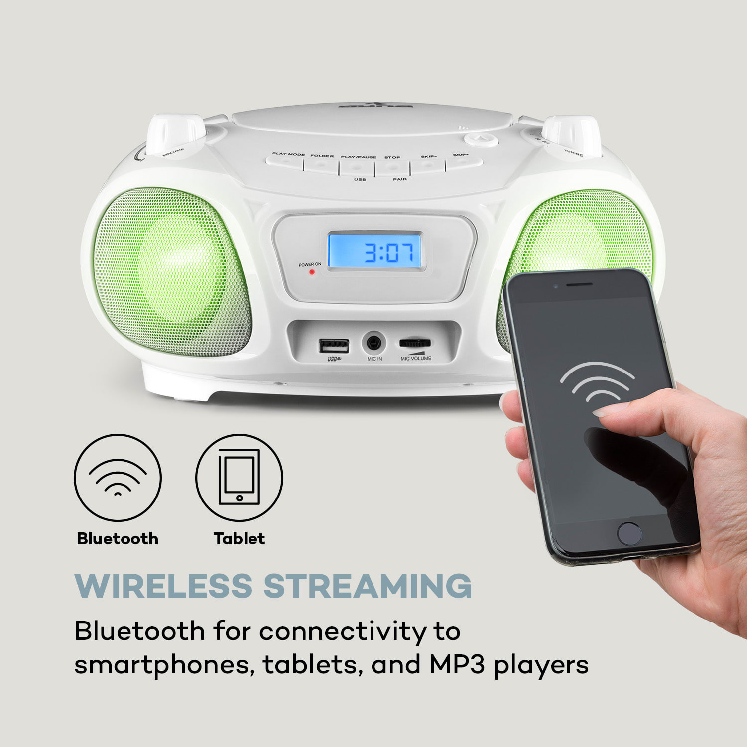 Auna Roadie Sing CD Boombox FM rádio Svetelná show CD prehrávač Mikrofón – Obrázok 3