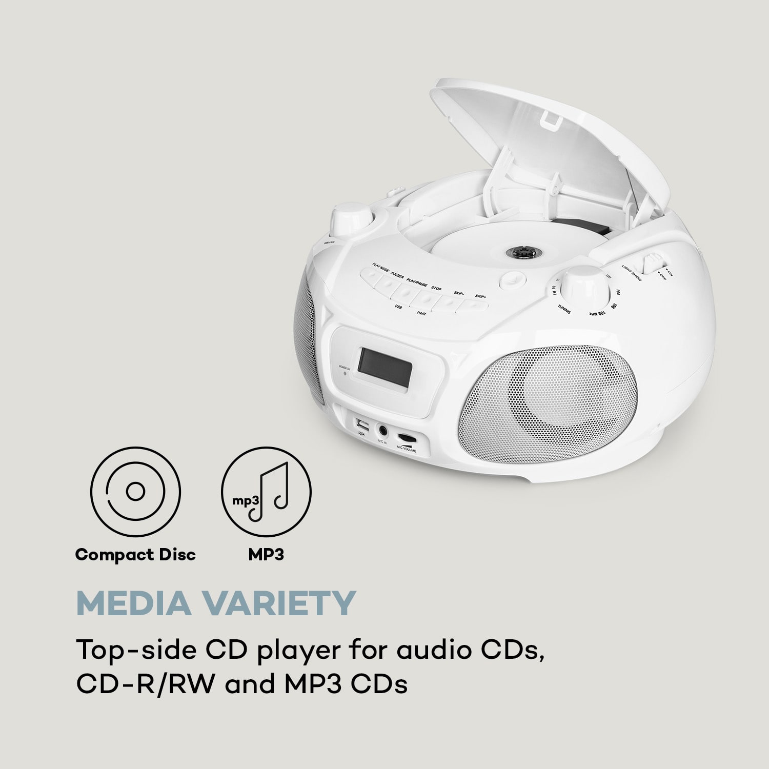 Auna Roadie Sing CD Boombox FM rádio Svetelná show CD prehrávač Mikrofón – Obrázok 5
