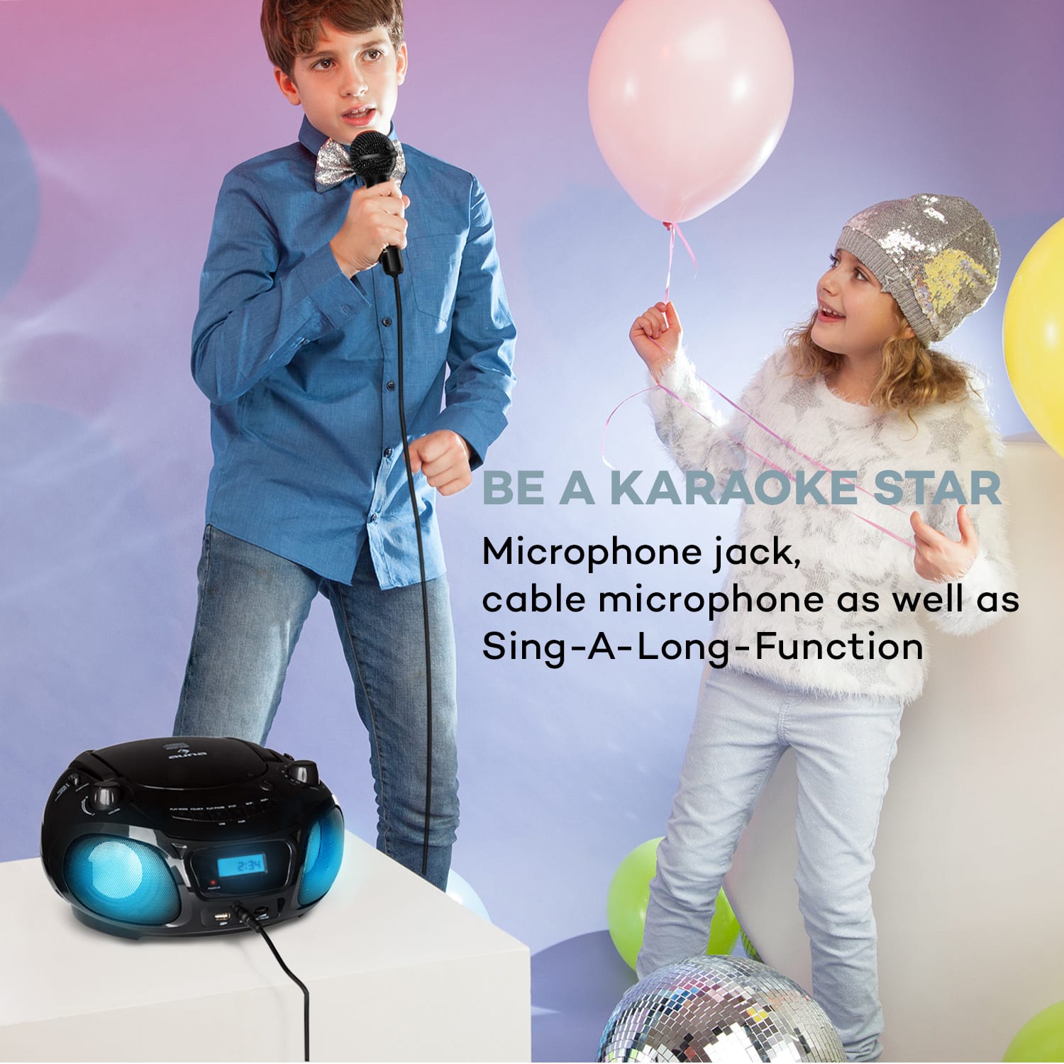 Auna Roadie Sing CD Boombox FM rádio Svetelná show CD prehrávač Mikrofón – Obrázok 2