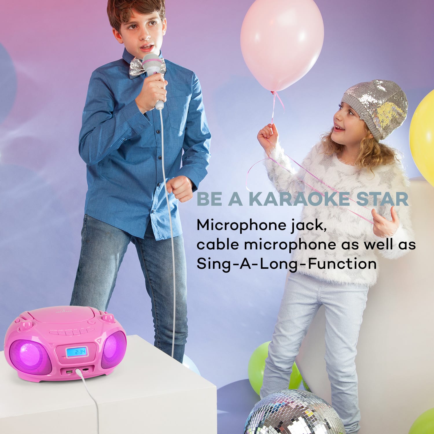 Auna Roadie Sing CD Boombox FM rádio Svetelná show CD prehrávač Mikrofón – Obrázok 2