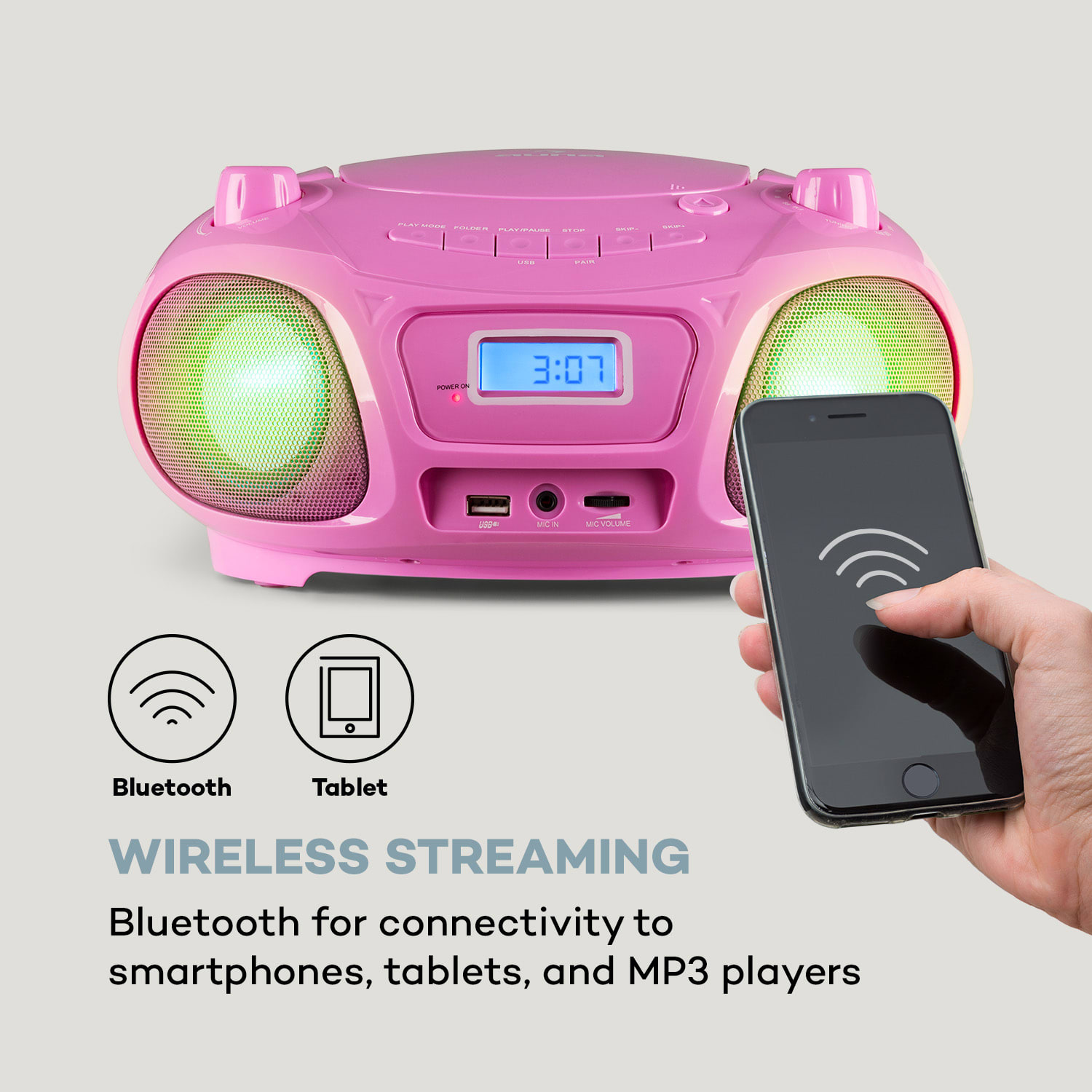 Auna Roadie Sing CD Boombox FM rádio Svetelná show CD prehrávač Mikrofón – Obrázok 3