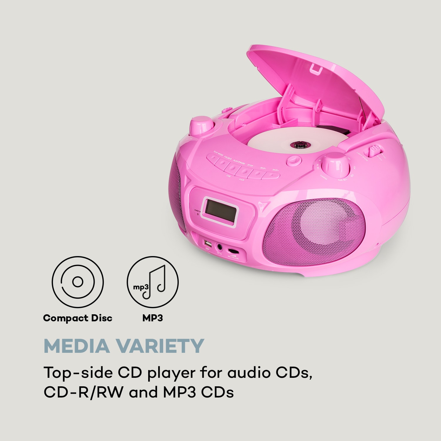 Auna Roadie Sing CD Boombox FM rádio Svetelná show CD prehrávač Mikrofón – Obrázok 5