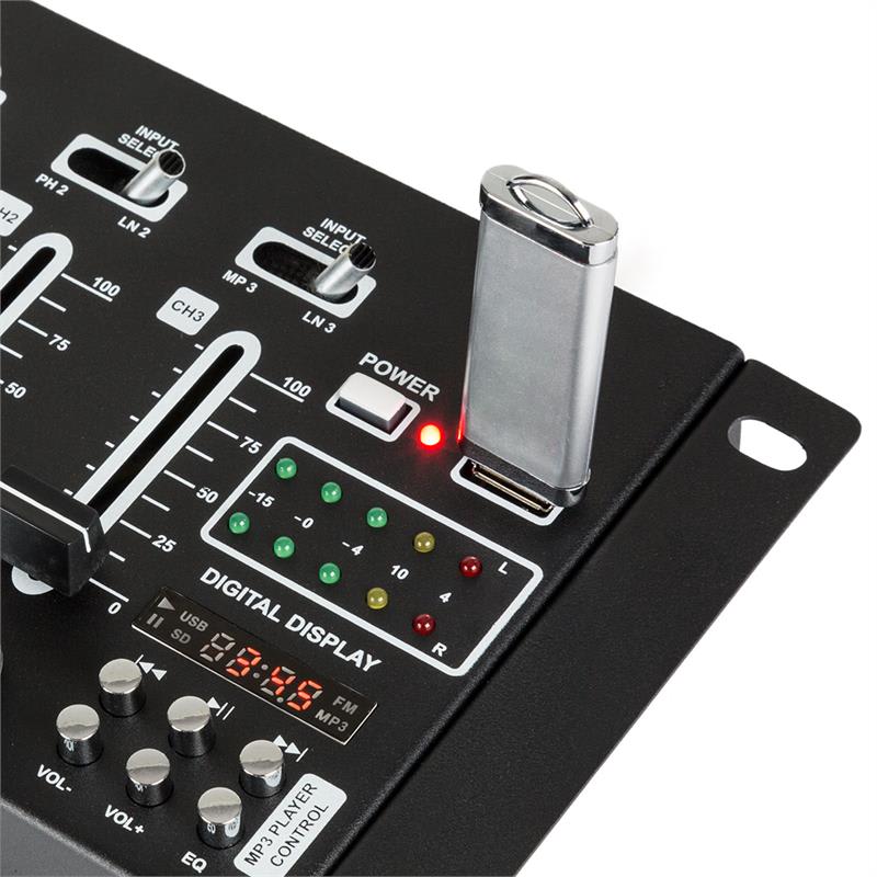Auna Pro DJ-21 DJ-mixér mixážny pult, USB, čierna farba – Obrázok 4