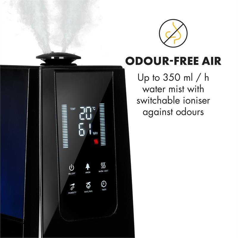 Klarstein VapoAir, zvlhčovač vzduchu, ionizátor, 350 ml/h, 5.5 l nádrž, aróma, diaľkové ovládanie – Obrázok 4