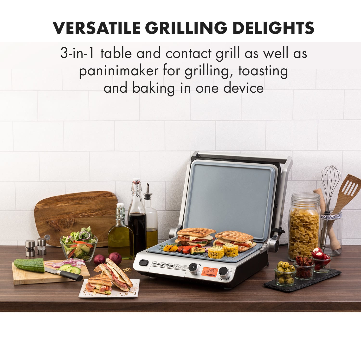 Klarstein Grand Gourmet Ceramic 3-v-1 kontaktný gril, 2000W, sklokeramika – Obrázok 2