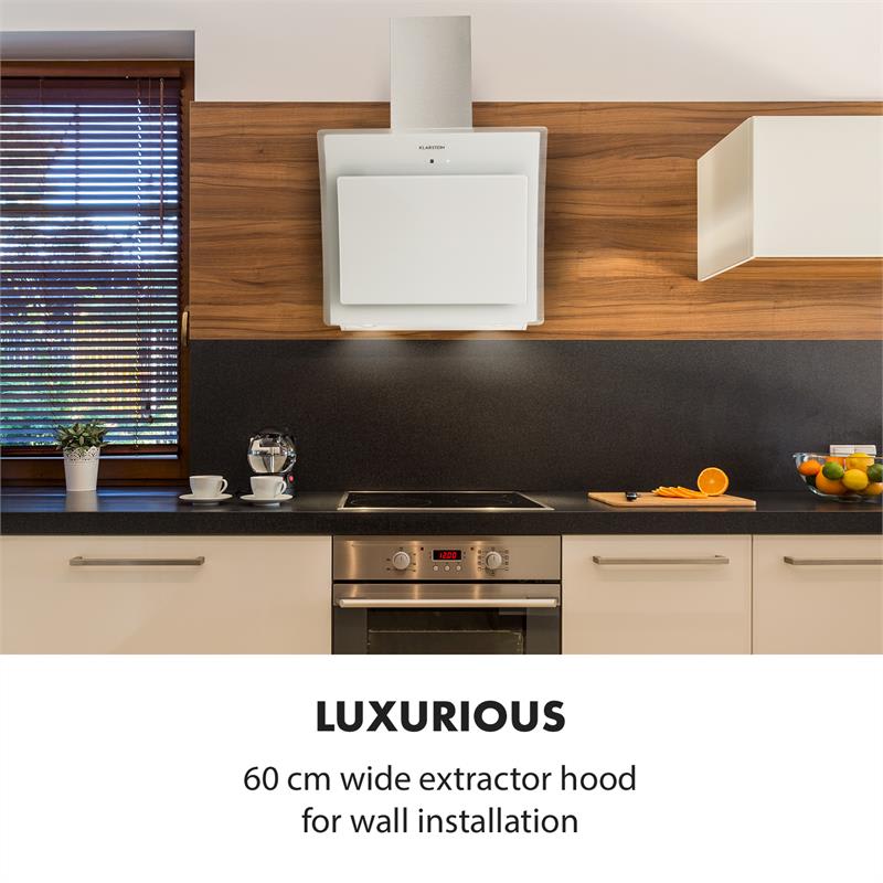 Klarstein Sabia 60, digestor, 60 cm, 600 m³/h, LED, 3 úrovne výkonu, biely – Obrázok 2