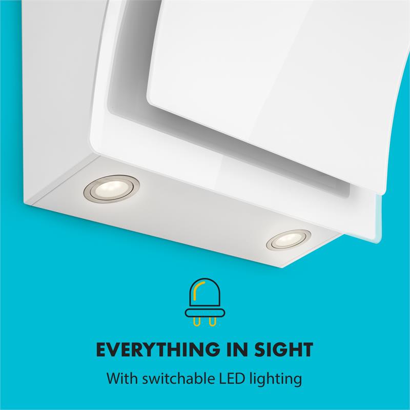 Klarstein Sabia 60, digestor, 60 cm, 600 m³/h, LED, 3 úrovne výkonu, biely – Obrázok 5