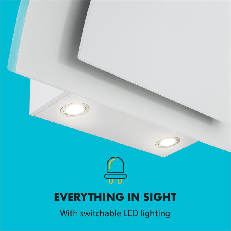 Klarstein Sabia 90, digestor, 90 cm, nástenný, 600 m³/h, LED, biely – Obrázok 5