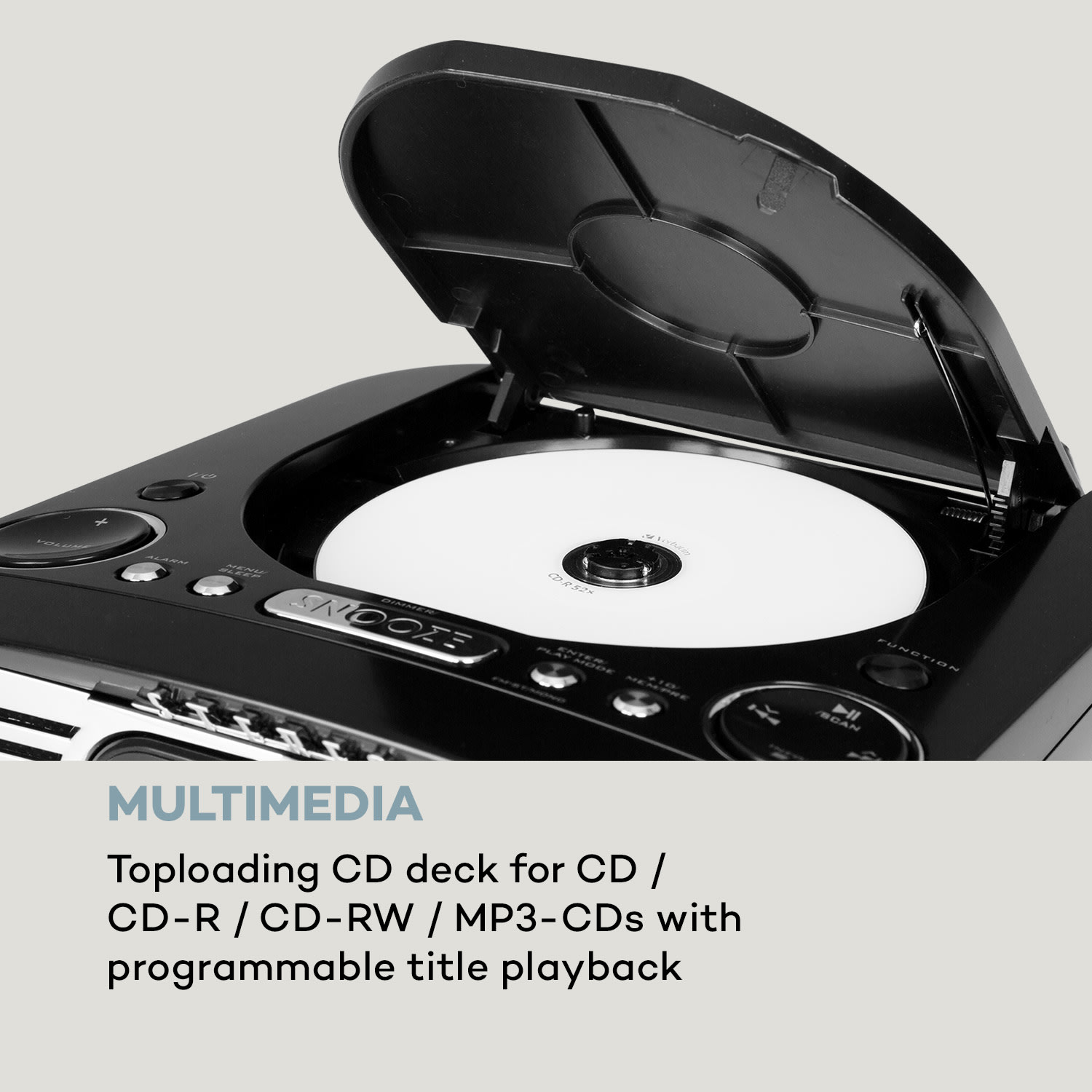 Auna Dreamee DAB+, rádiobudík, CD prehrávač, DAB+/FM, CD-R/RW/MP3, AUX, retro, čierny – Obrázok 4