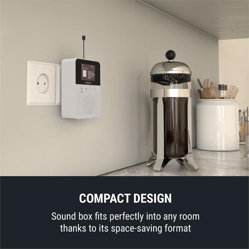 OneConcept Plug+Play DAB, rádio do zásuvky, DAB+/FM, BT, TFT displej, biele – Obrázok 5