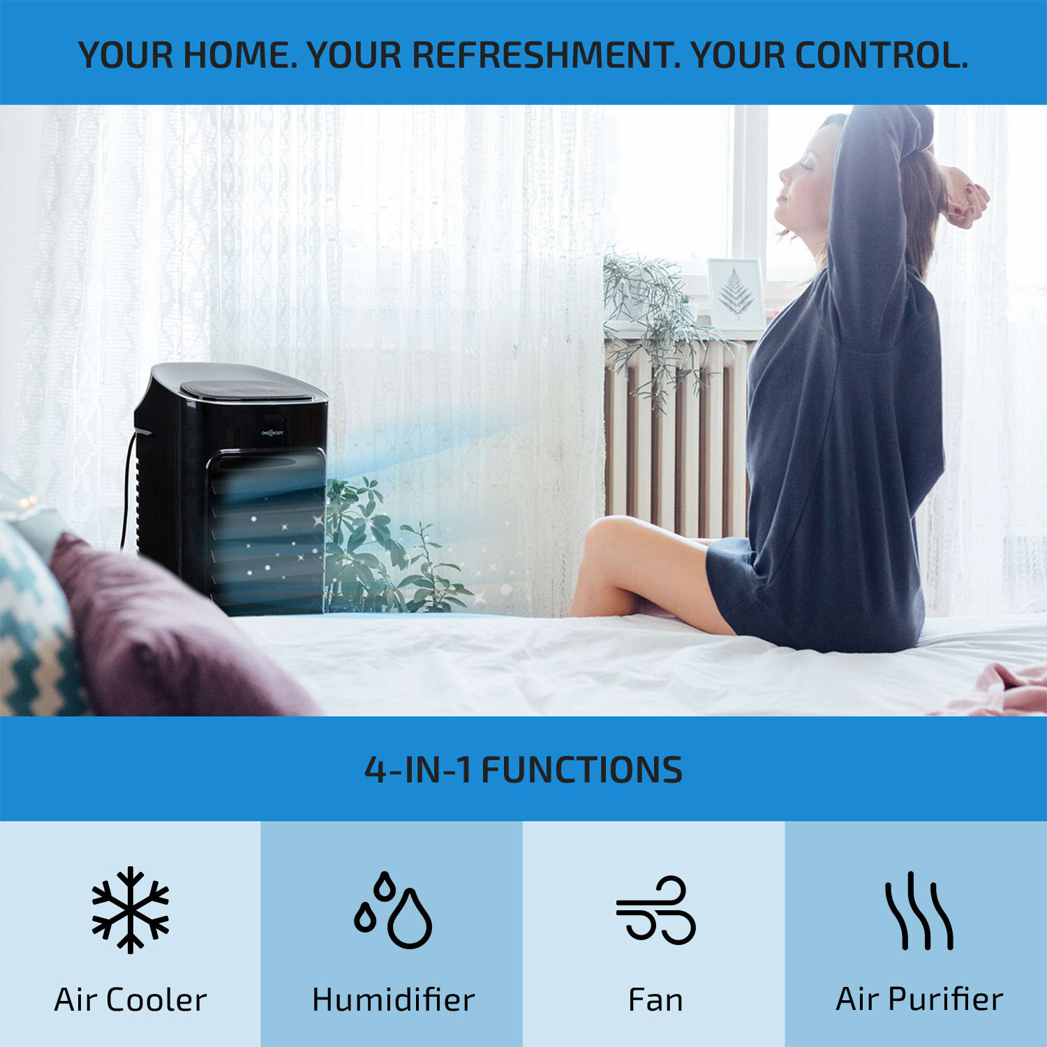 OneConcept Coolster, ochladzovač vzduchu, ventilátor, ionizátor, 60 W, 320 m³/h , 4 l, čierny – Obrázok 3