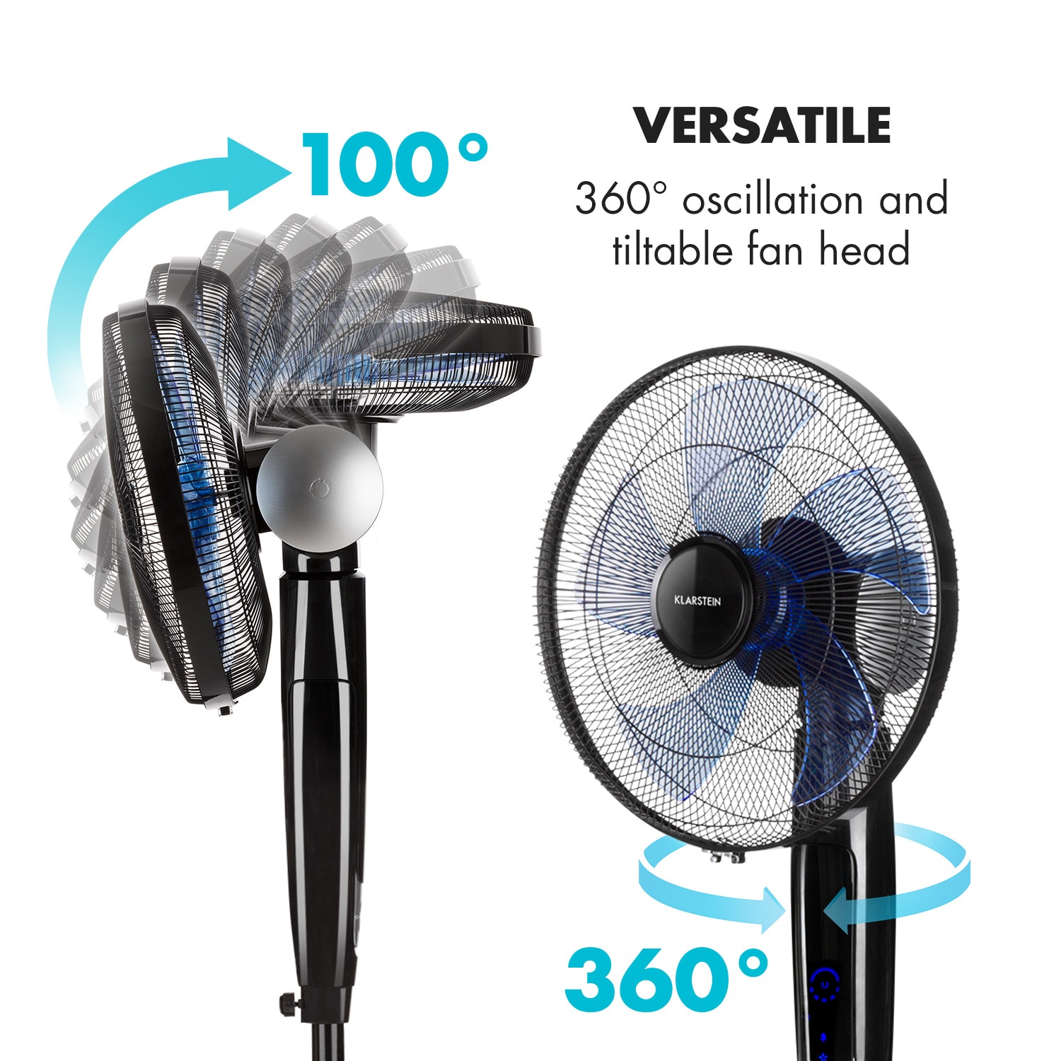 Klarstein Eye Of The Storm, stojanový ventilátor, 16", oscilácia 360°, 65 W, čierny – Obrázok 3