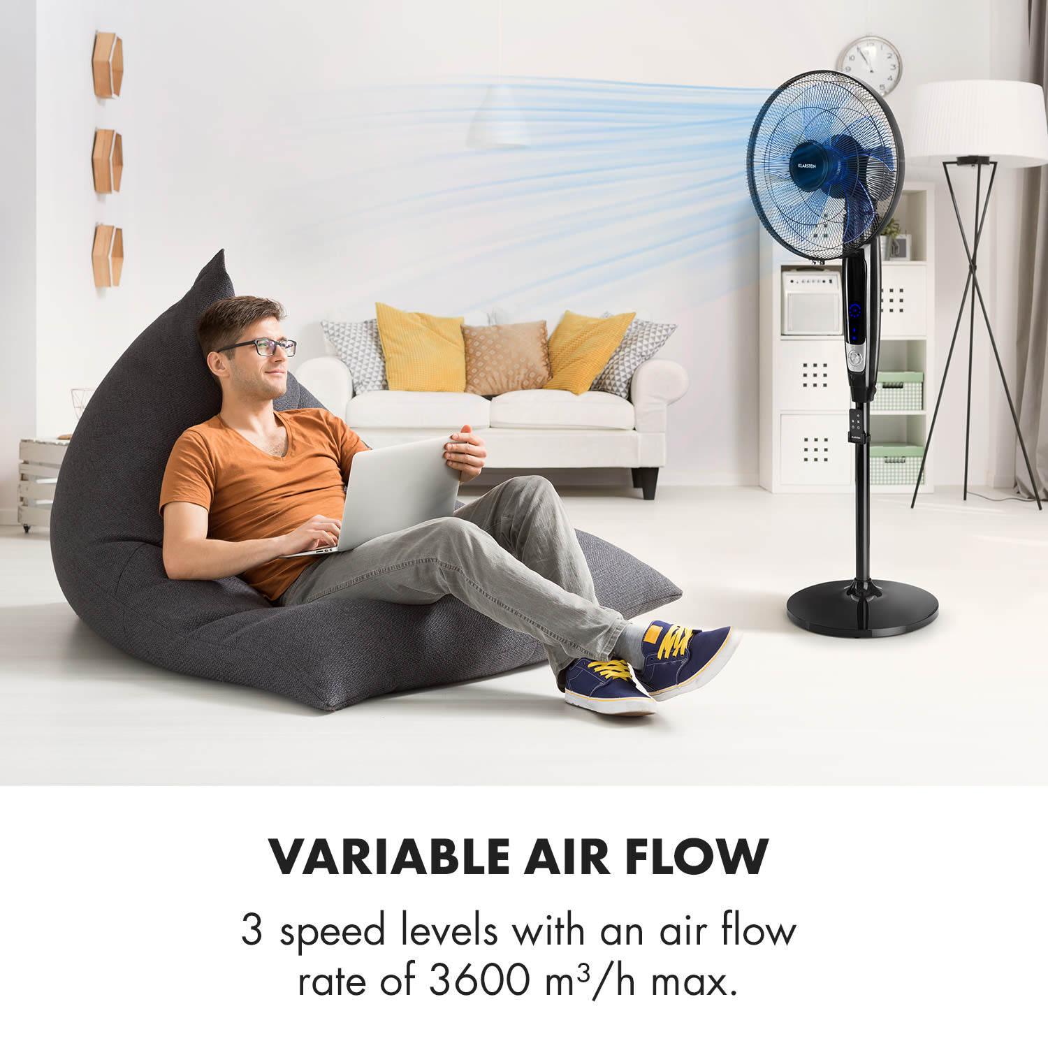 Klarstein Eye Of The Storm, stojanový ventilátor, 16", oscilácia 360°, 65 W, čierny – Obrázok 5
