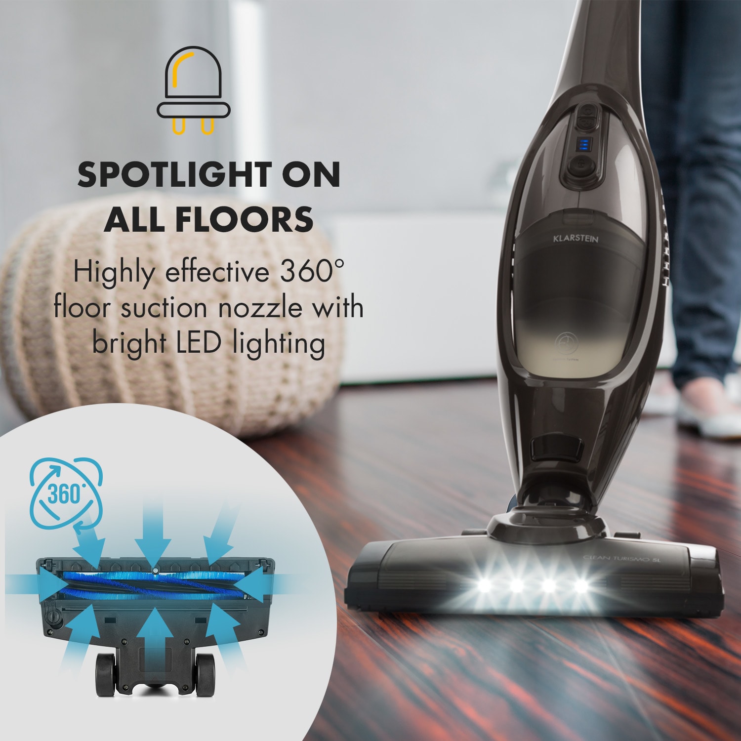Klarstein Clean Turismo, 2 v 1 akumulátorový vysávač, bezkáblový, strieborný/antracitový – Obrázok 4