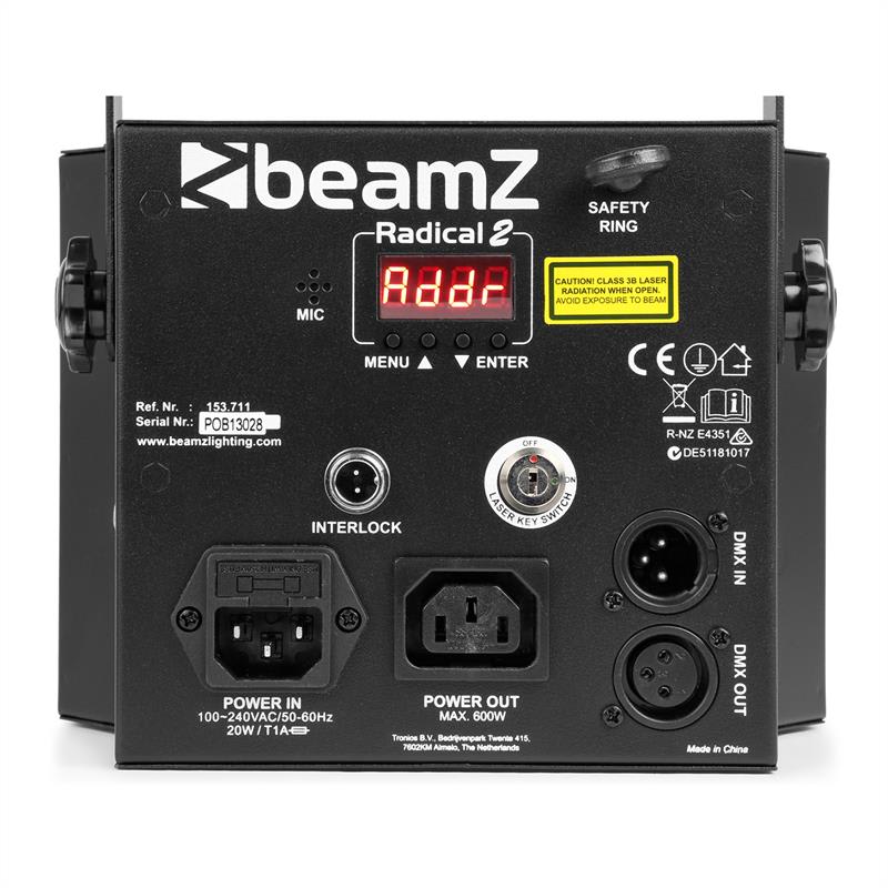 Beamz Radical 2, efekty 3v1, 4x 3W RGBW LEDky, laser červený/zelený, 4 DMX kanály – Obrázok 2