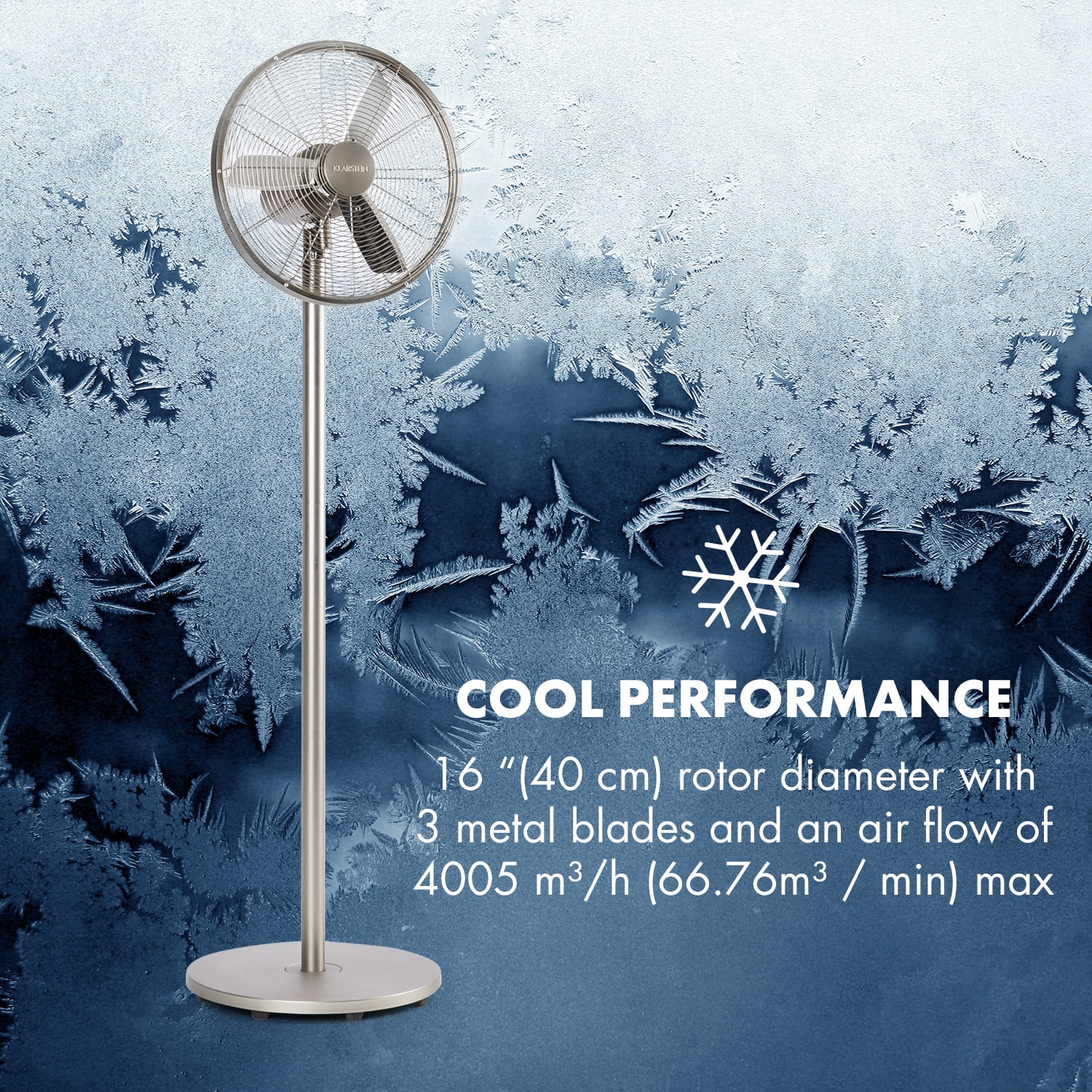 Klarstein Ethos High Performance, kovový stojanový ventilátor, 16" (40 cm), 3 režimy – Obrázok 4