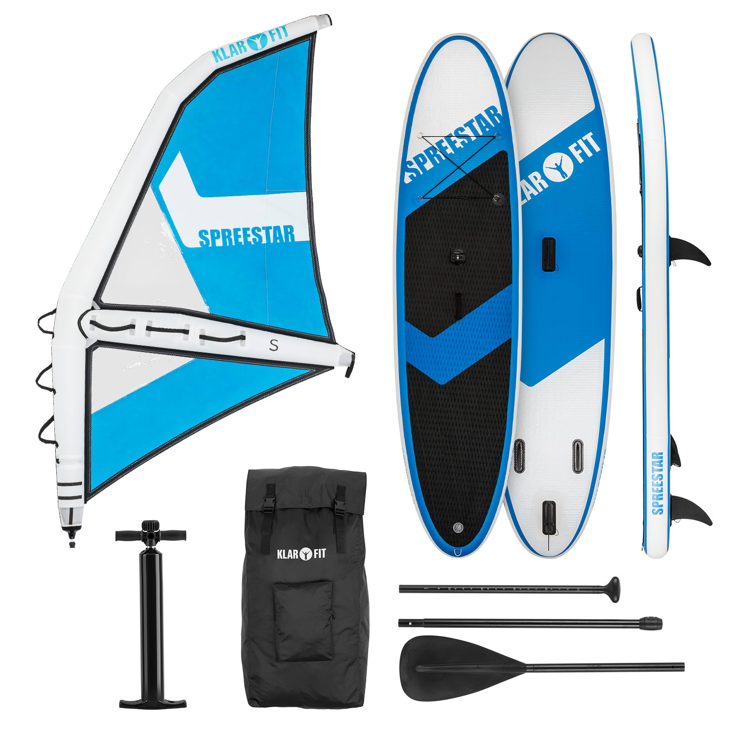 KLARFIT Spreestar WS, nafukovací paddleboard, SUP-Board-Set, 300x10x71, modro-biela farba