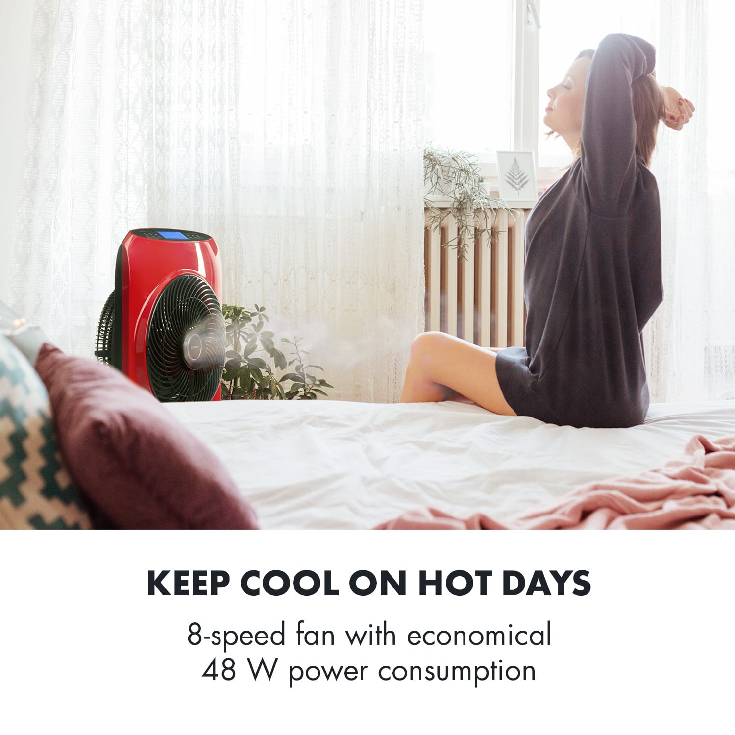 Klarstein Cool Tropic, stojanový ventilátor so zvlhčovačom vzduchu, 48 W, 2820 m³/h, červený – Obrázok 2