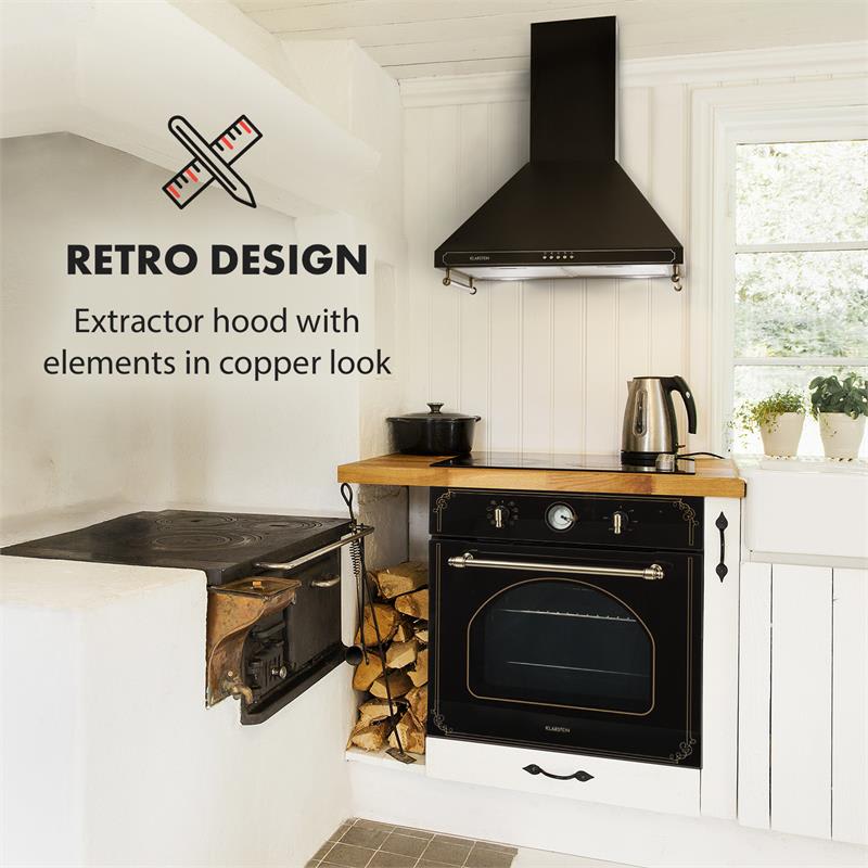 Klarstein Victoria, digestor, retro dizajn, 600m³/h, 2 LED lampy, čierna farba – Obrázok 3