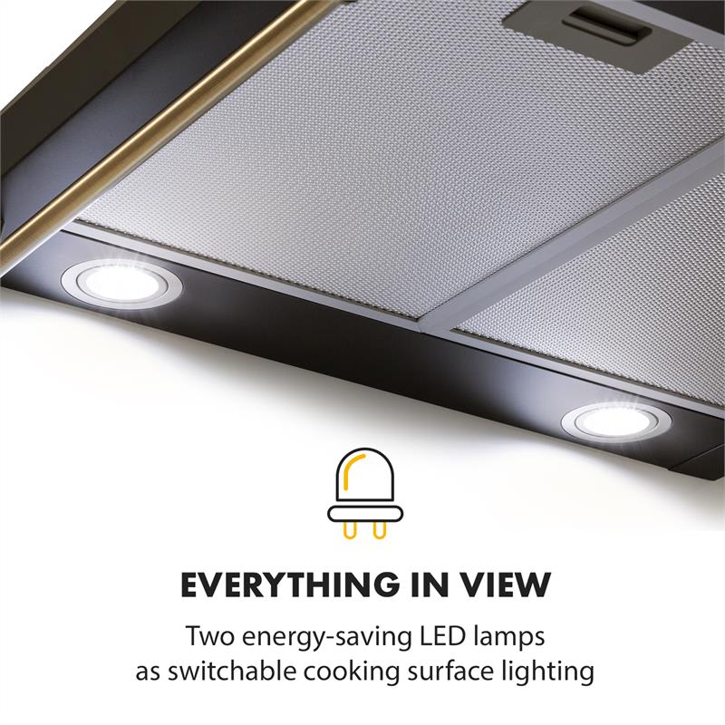 Klarstein Victoria, digestor, retro dizajn, 600m³/h, 2 LED lampy, čierna farba – Obrázok 5