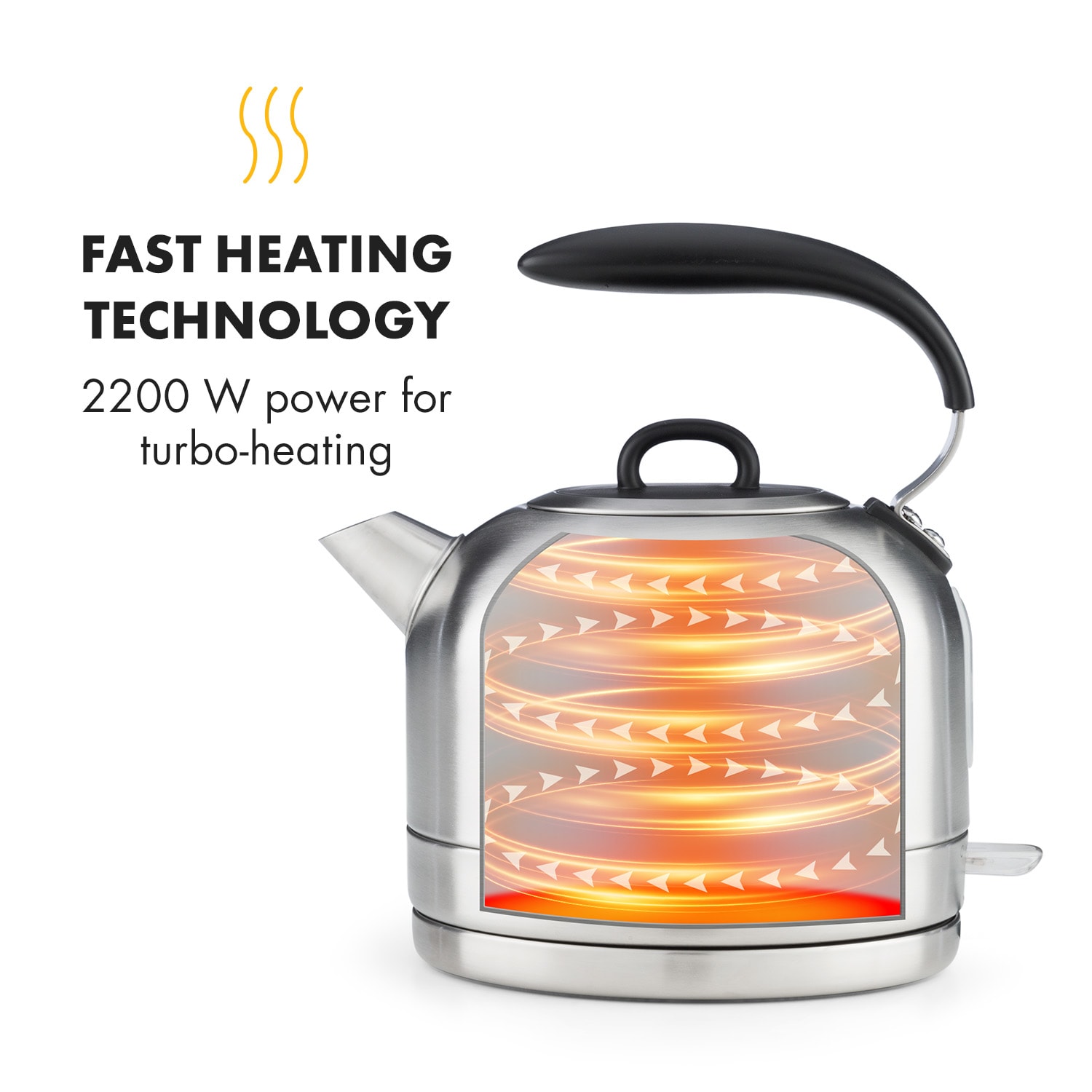 Klarstein Carlina, retro rýchlovarná kanvica, 1,7l, 1850-2200W, dizajn čajníka, nehrdzavejúca oceľ – Obrázok 3