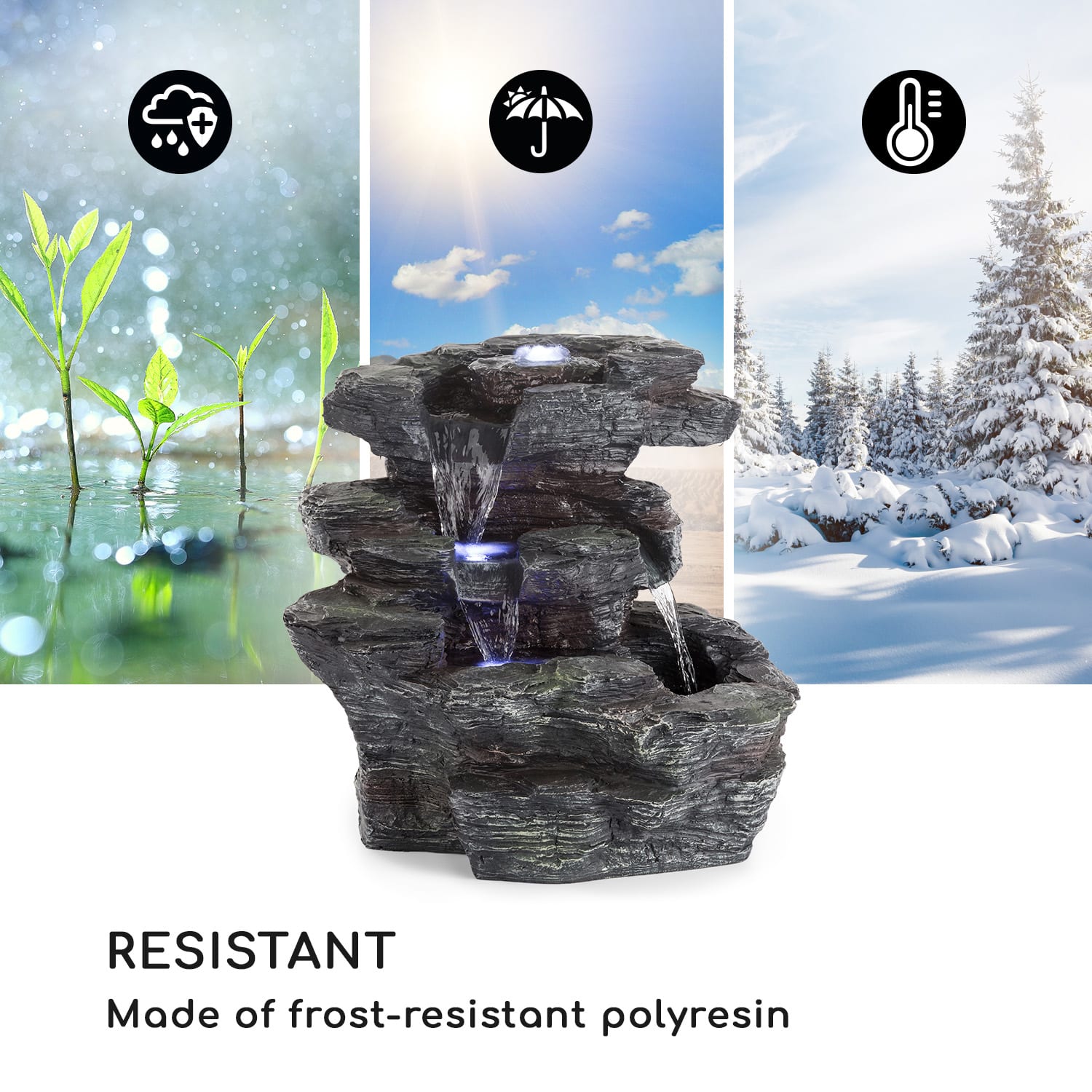 Blumfeldt Rochester Falls, záhradná fontána, IPX8, 6 W, polyresin, 3 LED diódy, kamenný vzhľad – Obrázok 5