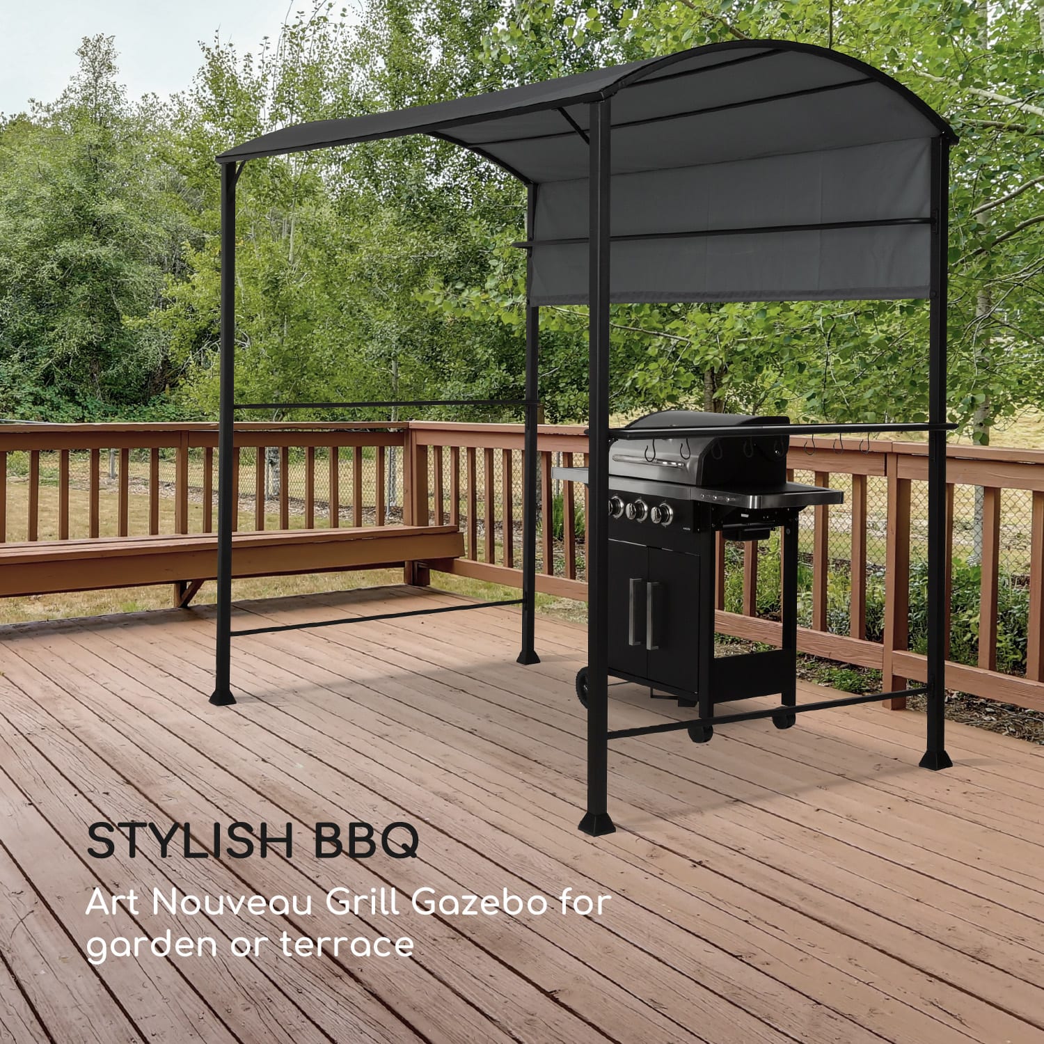 Blumfeldt Steakhouse, grilovací altánok, 220 x 215 x 140 cm, polyester, 180 g/m², odolný voči ohňu, oceľ, sivý – Obrázok 5