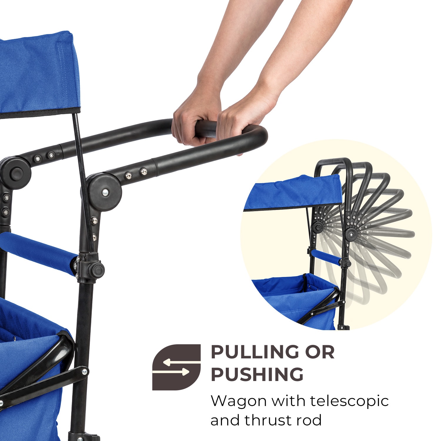 Waldbeck Easy Rider, ťahací vozík so strieškou, do 70 kg, teleskopická tyč, modrý – Obrázok 2