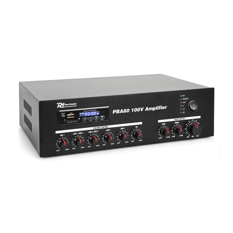 Power Dynamics PBA60, 100 V zosilňovač, 60 W, USB/SD port, MP3, bluetooth
