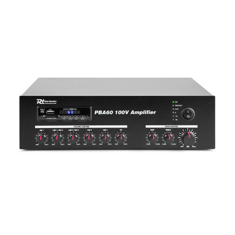 Power Dynamics PBA60, 100 V zosilňovač, 60 W, USB/SD port, MP3, bluetooth – Obrázok 2