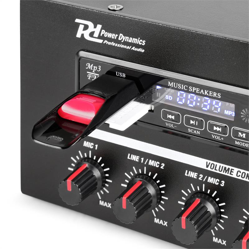 Power Dynamics PBA30, 100 V zosilňovač, 30 W, USB/SD, MP3, bluetooth – Obrázok 3