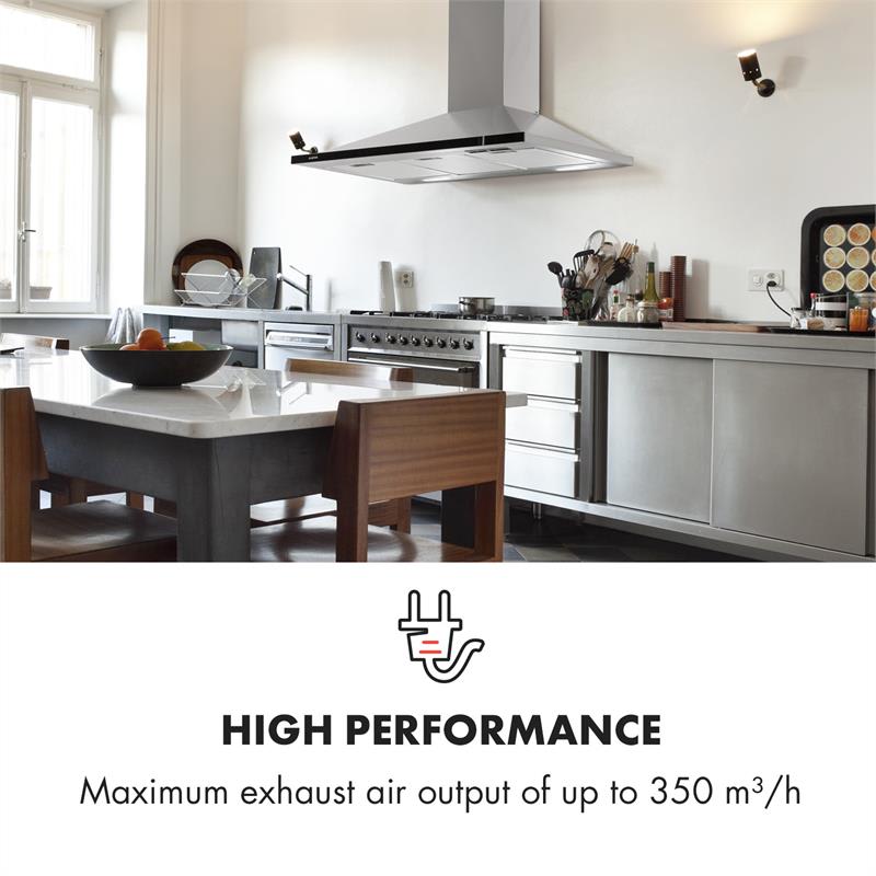 Klarstein Galina 90, digestor, 90 cm, 350 m³/h, LED, ušľachtilá oceľ, akrylové sklo – Obrázok 2