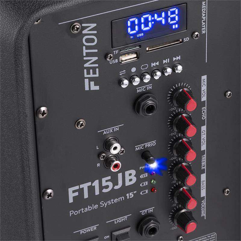 Fenton FT15JB, aktívny reproduktor, 15" woofer, 800 W, BT/USB/SD/AUX vstup, LED jellyball, mikrofón – Obrázok 4