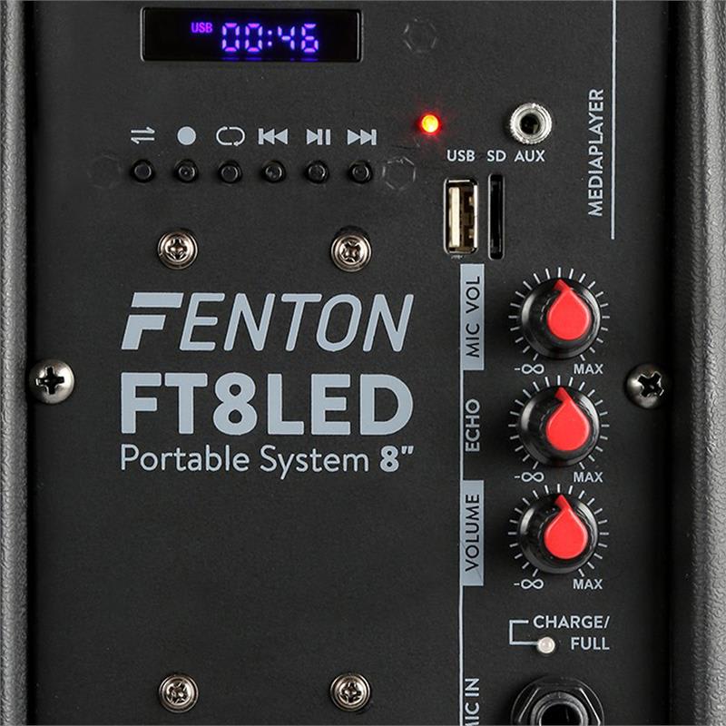 Fenton FT8LED, aktívny reproduktor, 8“, 300 W, BT/USB/SD/AUX, LED, 2,2 Ah akumulátor – Obrázok 5