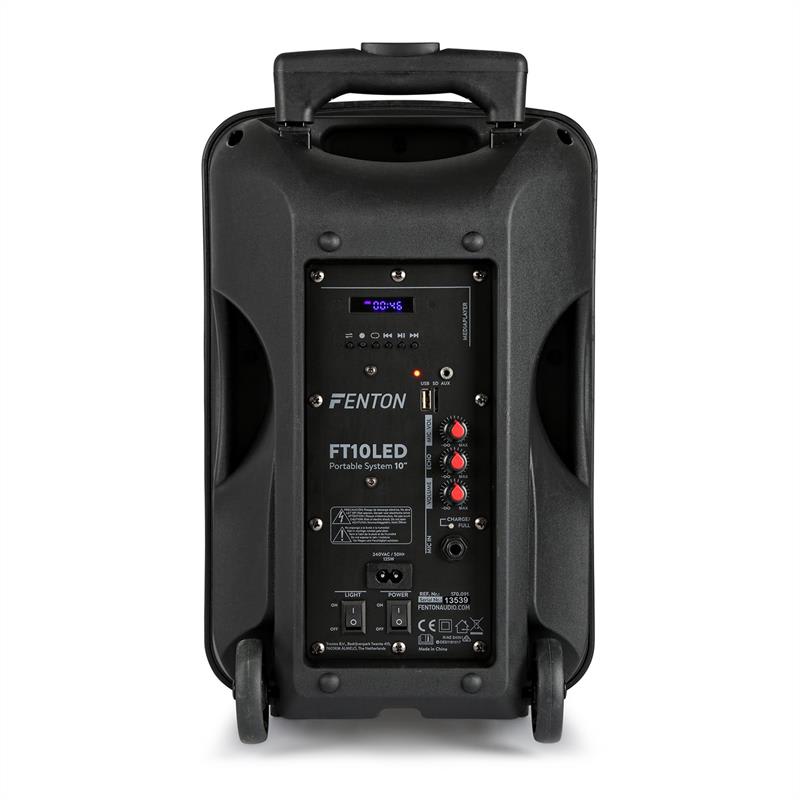 Fenton FT10LED, aktívny reproduktor, 10“, 450 W, BT/USB/SD/AUX, LED, akumulátor, vozík – Obrázok 3