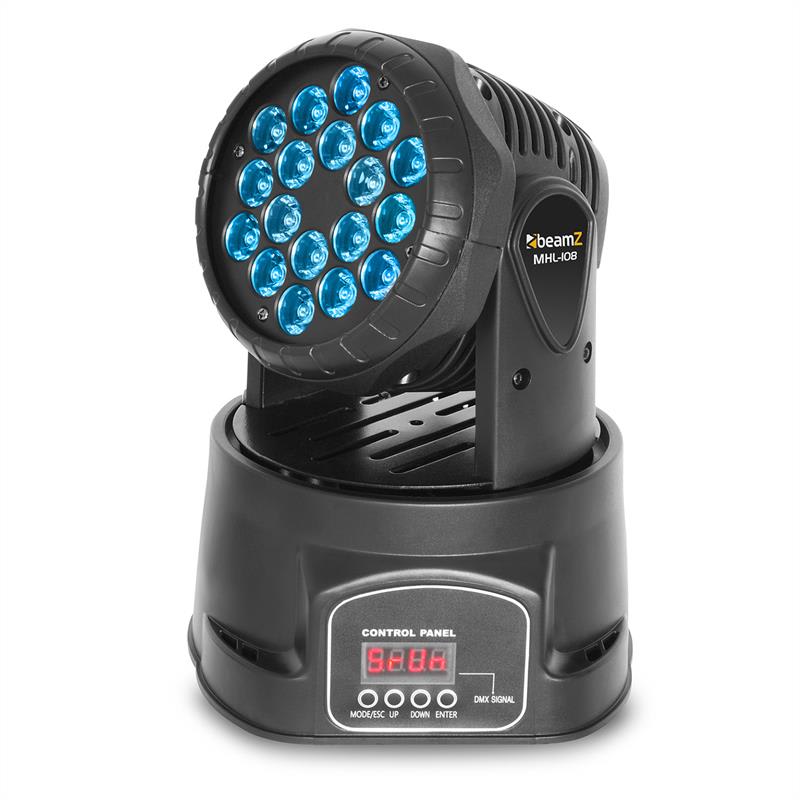 Beamz MHL Moving Head Wash, 18x 3W, RGB, DMX čierny – Obrázok 4