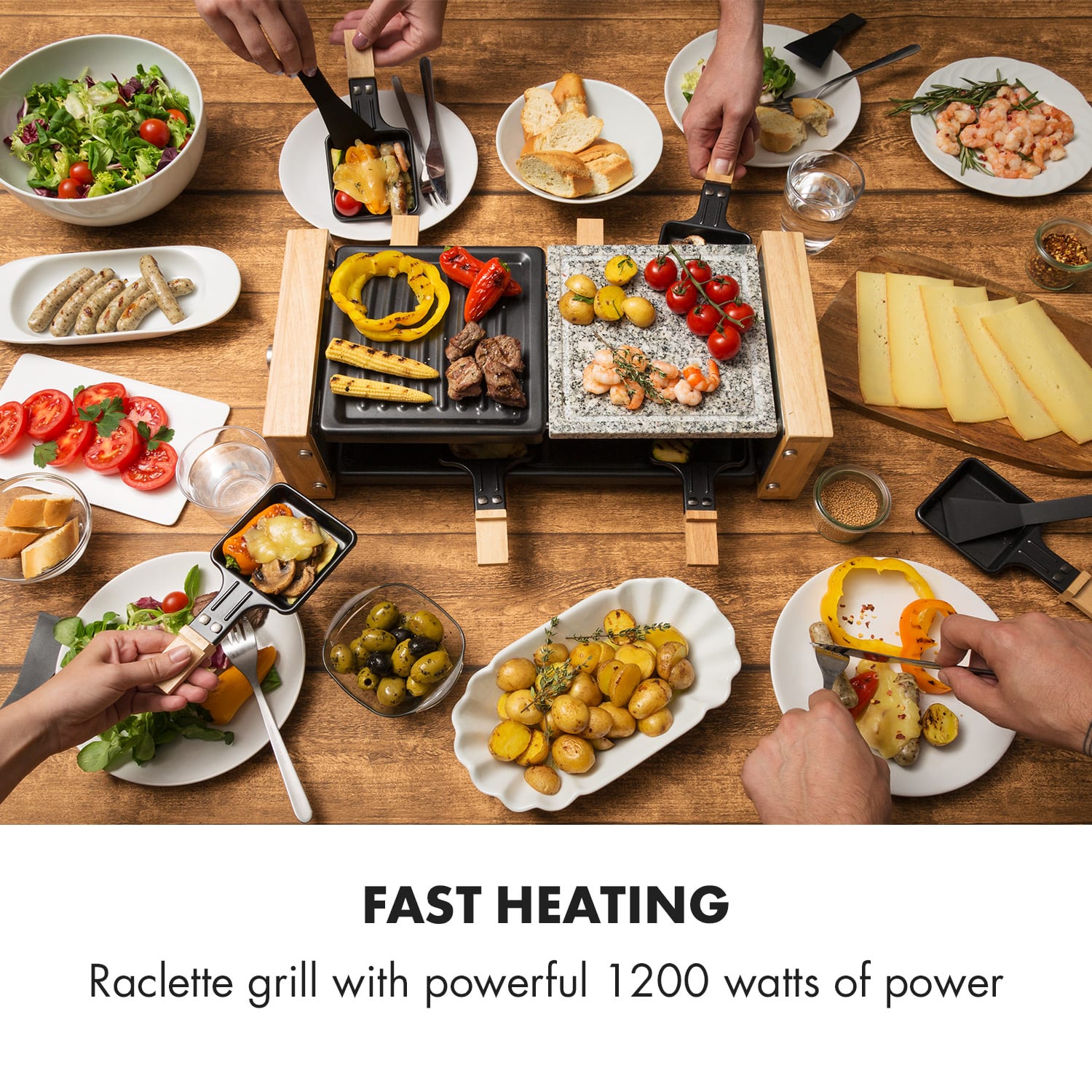 Klarstein Chateaubriand Nuovo, raclette gril, 1200 W, grilovacia platňa, hliník/kameň, pre 8 osôb – Obrázok 2