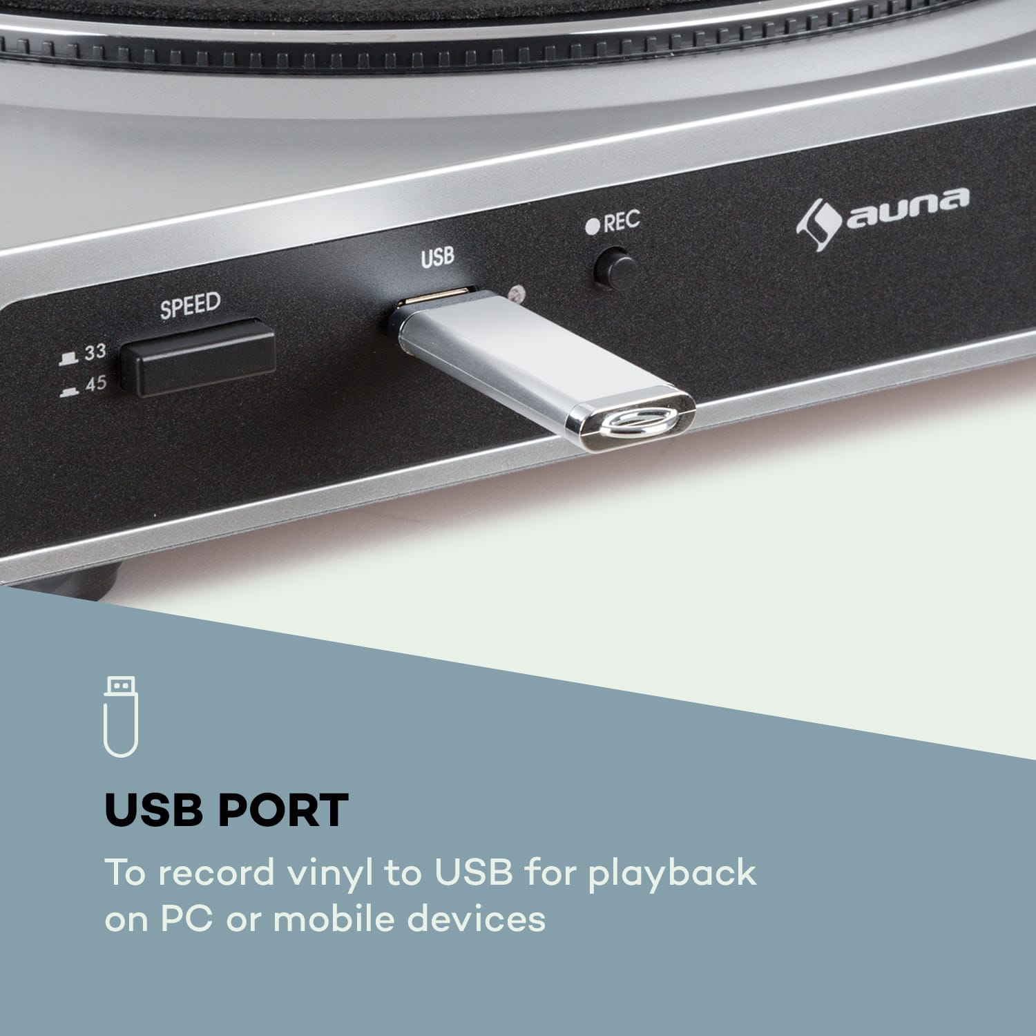Auna Fullmatic, plne automatický gramofón, USB, predzosilňovač, strieborný – Obrázok 4