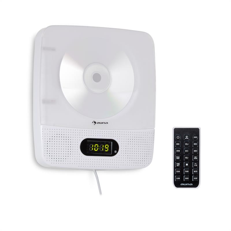 Auna Vertiplay, CD prehrávač, bluetooth, nočné svetlo, FM rádio, AUX, digitálne hodiny, biely