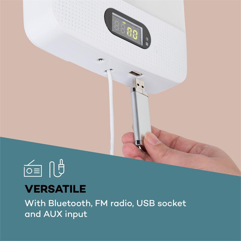 Auna Vertiplay, CD prehrávač, bluetooth, nočné svetlo, FM rádio, AUX, digitálne hodiny, biely – Obrázok 3