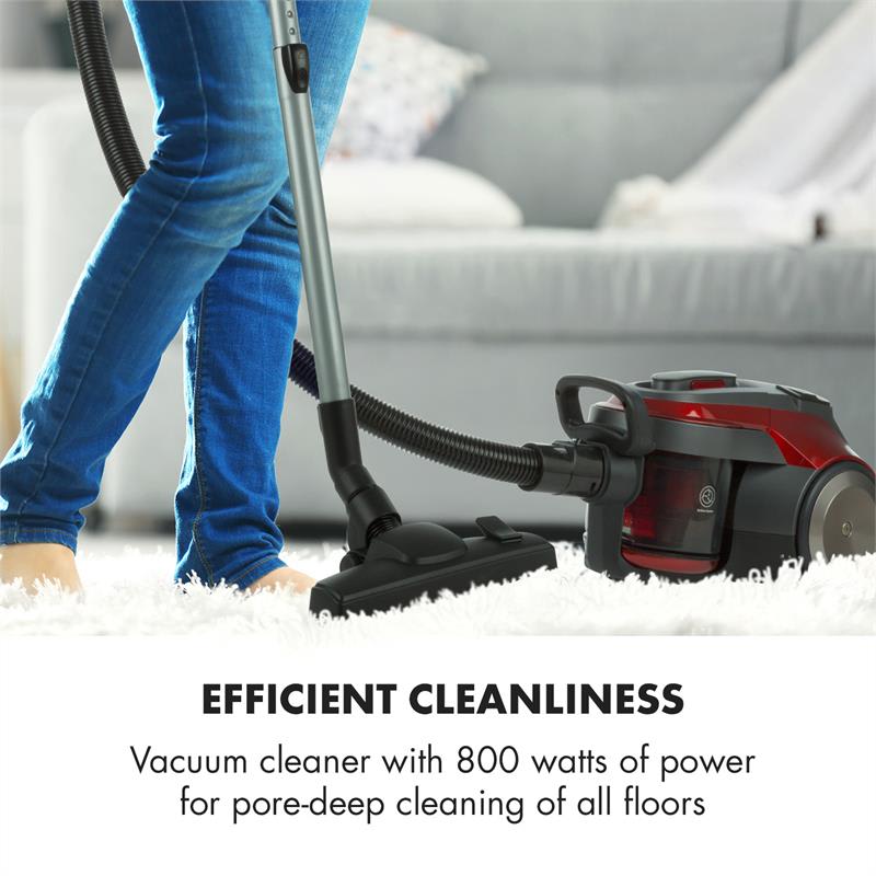 Klarstein Clean King Ergo, cyklónový vysávač, 800 W, bezvreckový, HEPA13, trieda energetickej účinnosti A, sivo/červený – Obrázok 2
