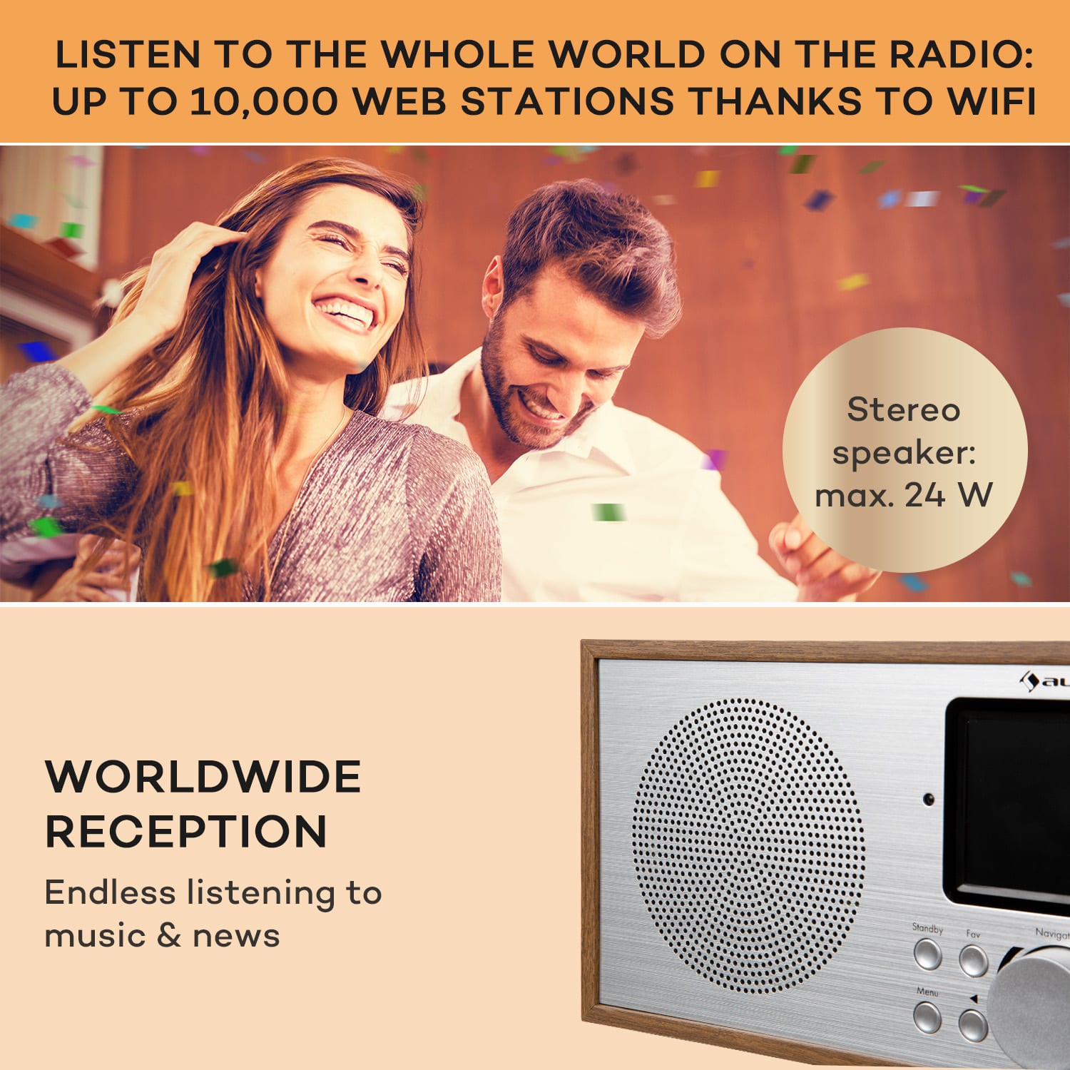 Auna Silver Star Stereo, internetové DAB+/FM rádio, WiFi, BT, DAB+/FM, dub – Obrázok 3