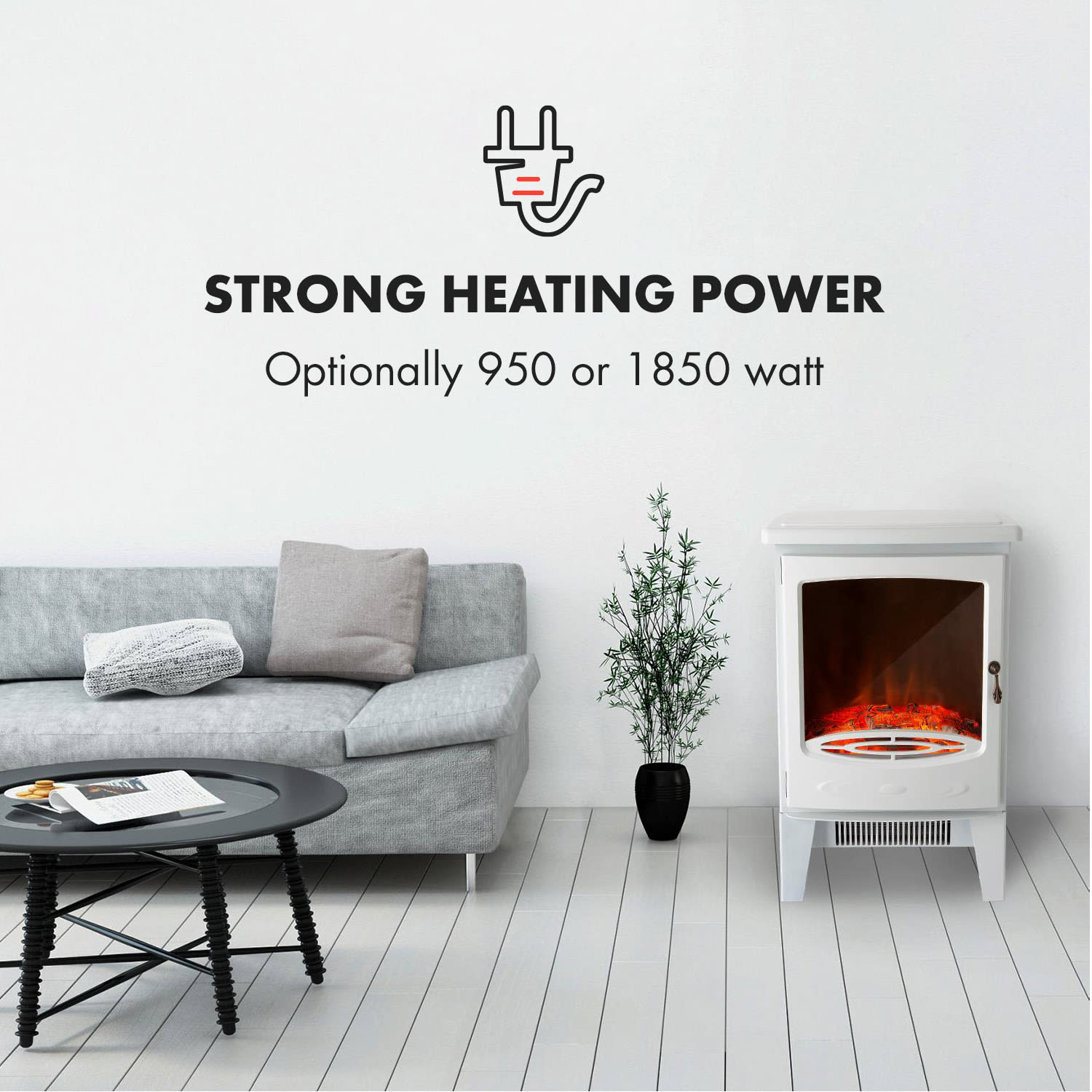 Klarstein Meran, elektrický krb, 950/1850 W, InstaFire, stmievateľný, biely – Obrázok 2