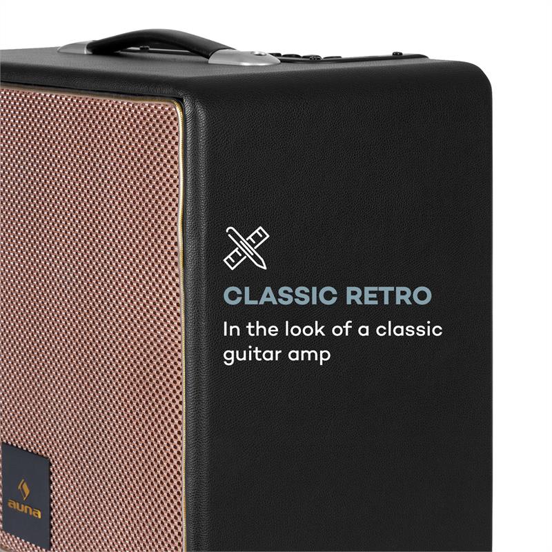 Auna Streetstar Retro 50, PA zariadenie, 10" woofer, 120 W max., mikro USB, TF, BT, AUX, VHF – Obrázok 2